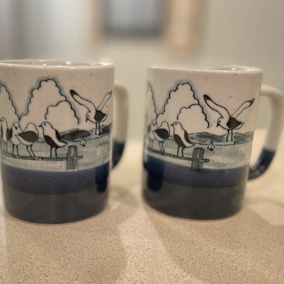 Vintage Ceramic Coffee Mug Embossed Seagulls Nautical Beach Themed Cup Set Of 2 - Picture 10 of 11